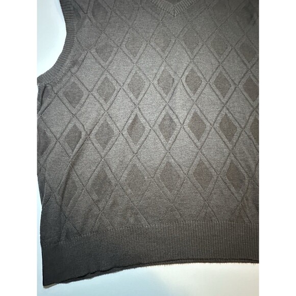 OSCAR DE LA RENTA Chocolate Brown Argyle V-Neck Sleeveless Sweater Vest Mens XXL - Picture 3 of 9
